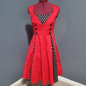 Amazon Fit and Flare Elegant Red Black White Polka Dot Womens Dress Size Med